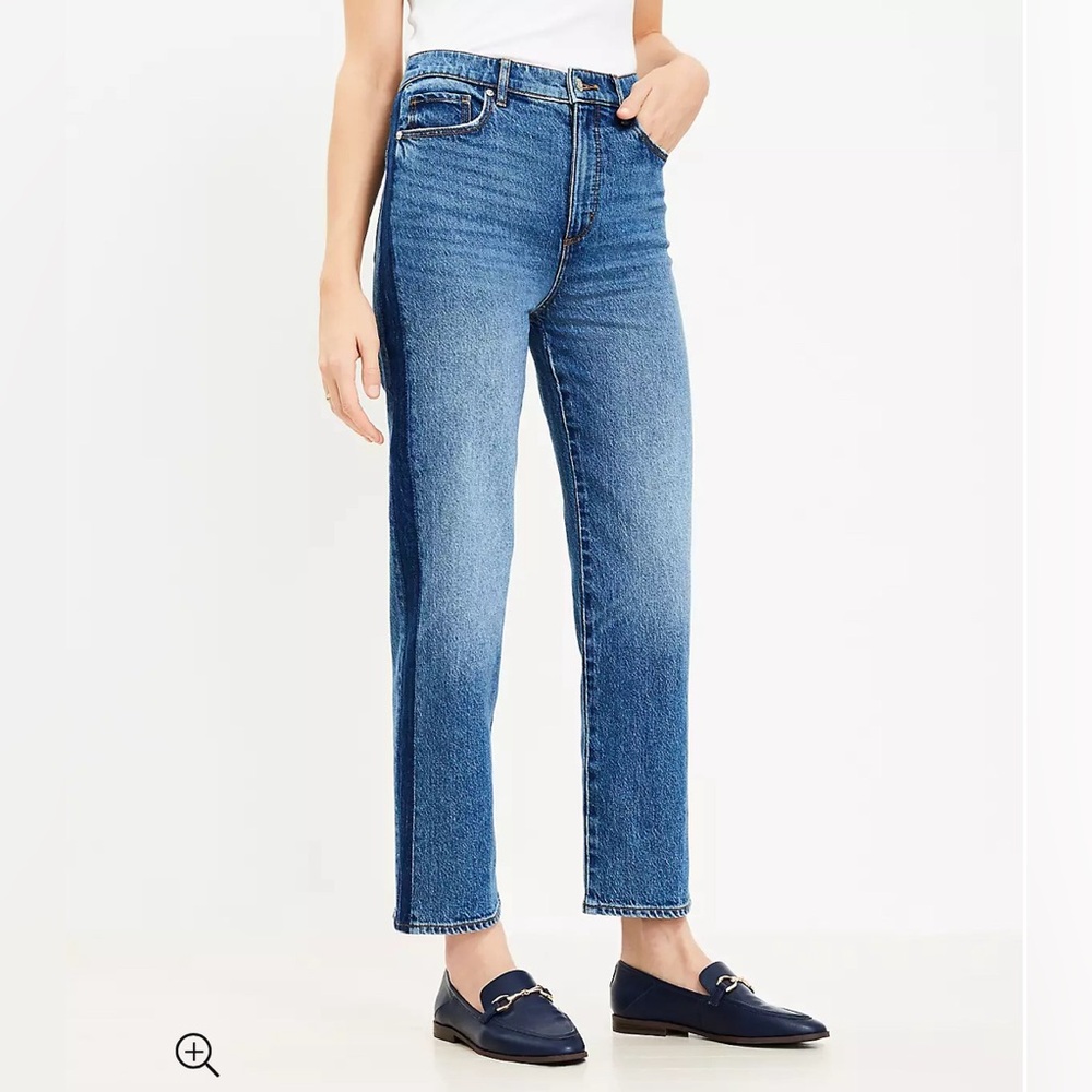 Loft Size 6 Side Stripe High Rise Straight Jeans in Vintage Mid Indigo Wash